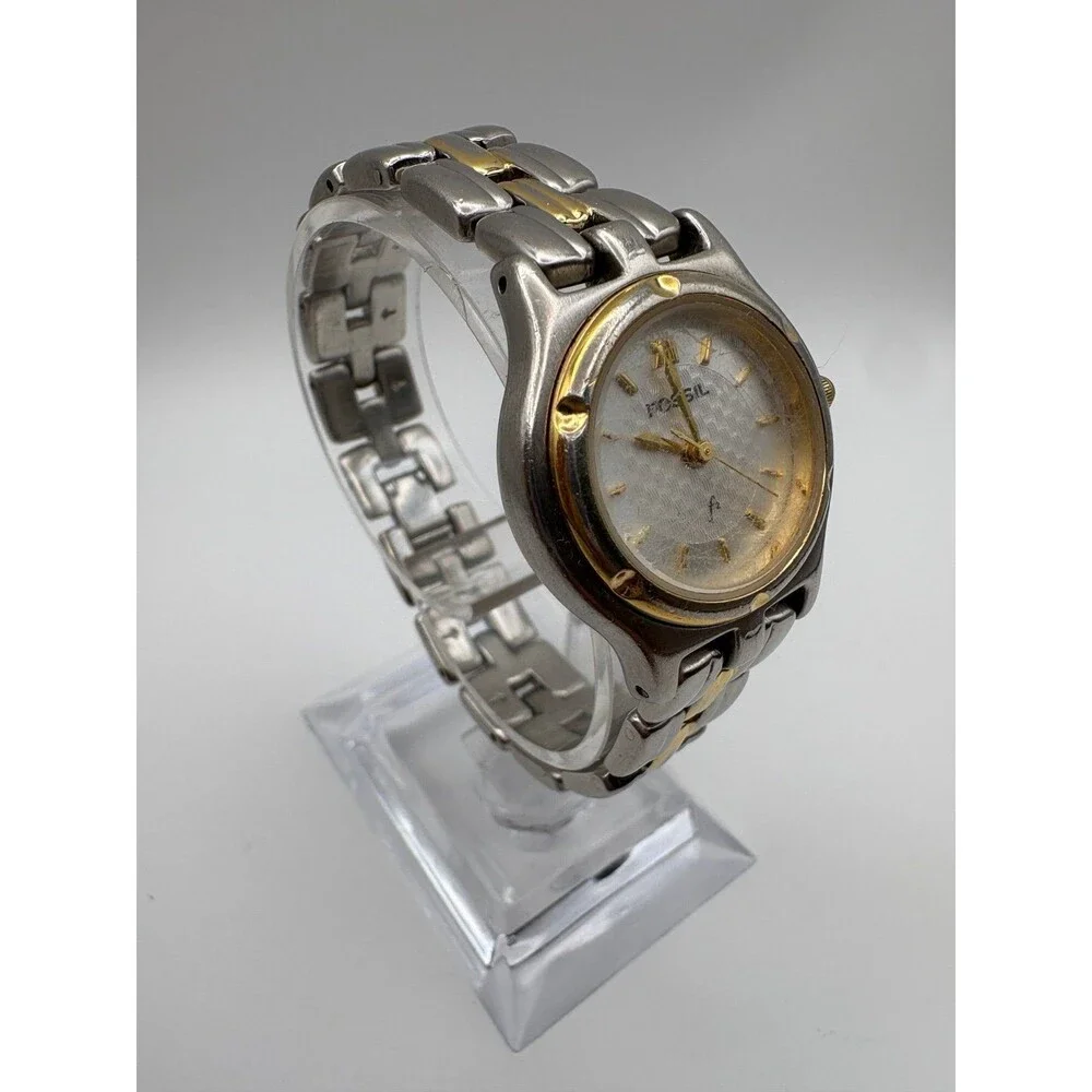 Vintage Fossil Two-Tone Women's Watch ES-8647 Textured Dial